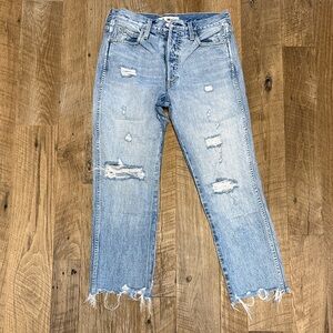 AMO Light Wash Relaxed Jeans with Distressing